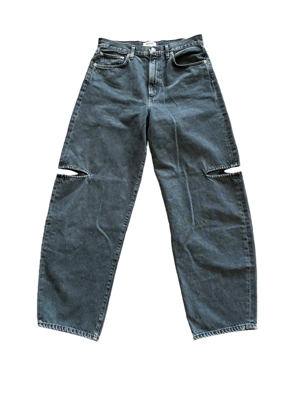 AGOLDE Sanna Slice Jeans Size 29 Percolate Black Cutout Barrel Denim